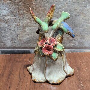 Vintage Porcelain Hummingbird Flower Bell Figurine